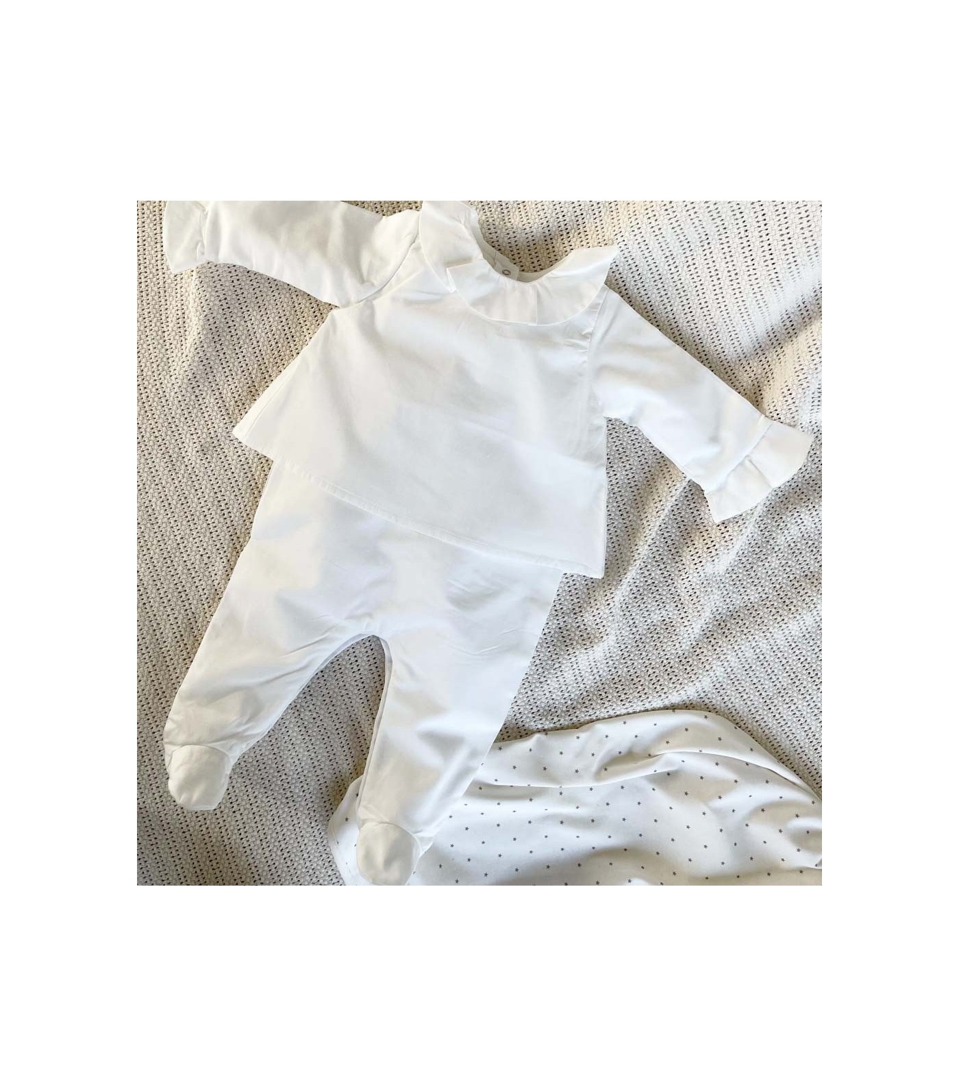 Pyjama bébé blanc 1 mois col motif floral Esmée - Made in Bébé